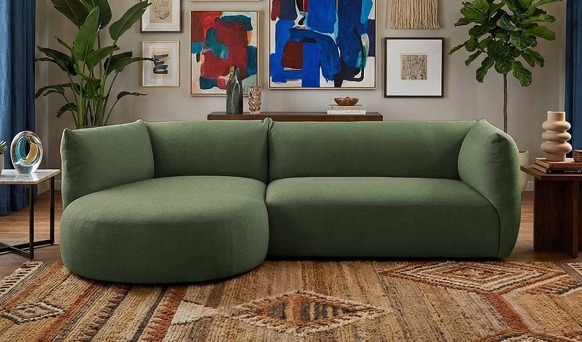 Modernes linksseitige Ecksofa Mollo mit ovalem Modul